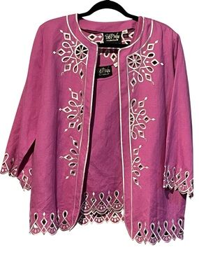 Bob Mackie Wearable Art Linen Blend Purple Eyelet Cut Outs Tank and Jacket Large